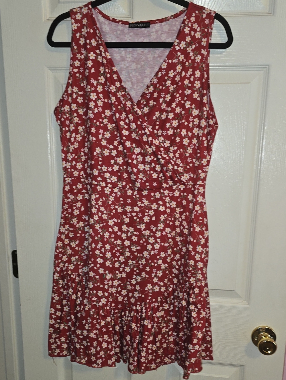 Sleeveless Red Floral Wrap-Front Mini Dress